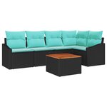 vidaXL Ensemble de canapé de jardin avec coussin 6 Pièces Noir polyrotin