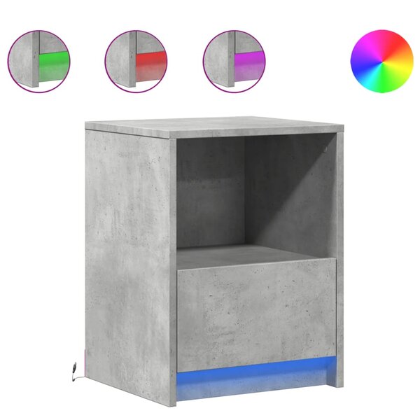 vidaXL Armoires de chevet et lumières LED 2 Pièces gris béton