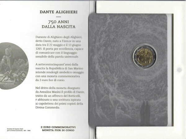 Monnaie 2 euros saint marin 2015 - dante alighieri en coffret bu