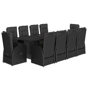 vidaXL Ensemble à manger de jardin 11 Pièces coussins noir résine tressée