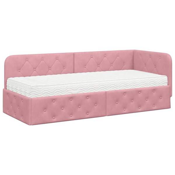 vidaXL Cadre de lit d'angle avec matelas Rose 80 x 200 cm Velours