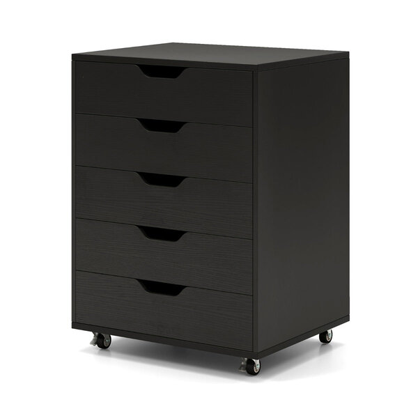 Armoires à 5 tiroirs à roulettes verrouillables pour bureau 49 x 40 x 65 cm pratique moderne en MDF noir 20_0010265