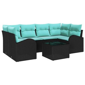 vidaXL Ensemble de canapé de jardin 7 Pièces Noir et turquoise