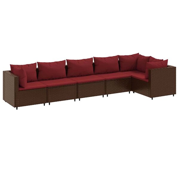 vidaXL Salon de jardin 6 Pièces avec coussins Marron Résine tressée