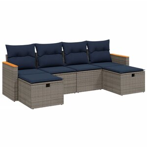 vidaXL Salon de jardin 6 Pièces avec coussins gris résine tressée