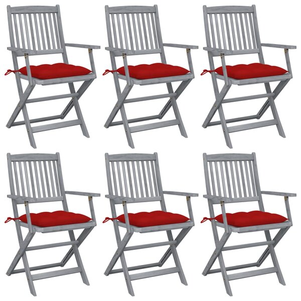 vidaXL Chaises pliables d'extérieur lot de 6 et coussins Bois d'acacia