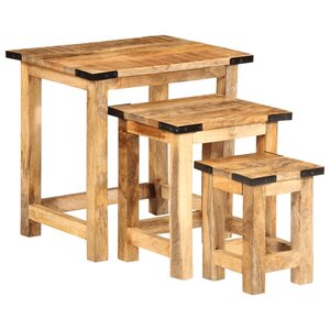 vidaXL Tables d'appoint gigognes 3 Pièces bois de manguier massif brut