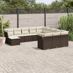 vidaXL Salon de jardin avec coussins 12 Pièces marron résine tressée