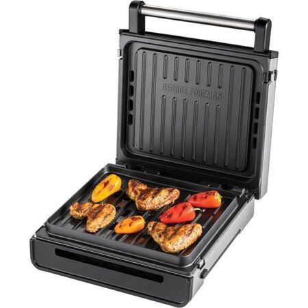 George Foreman 28000-56 - Grill Sans Fumée - 1500W  - Boîtier en Acier Inoxydable - Revêtement Antiadhésif