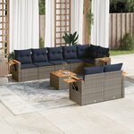 vidaXL Salon de jardin 9 Pièces avec coussins gris résine tressée
