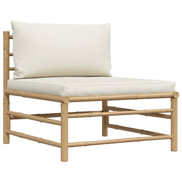 vidaXL Canapé central de jardin avec coussins blanc crème Bambou