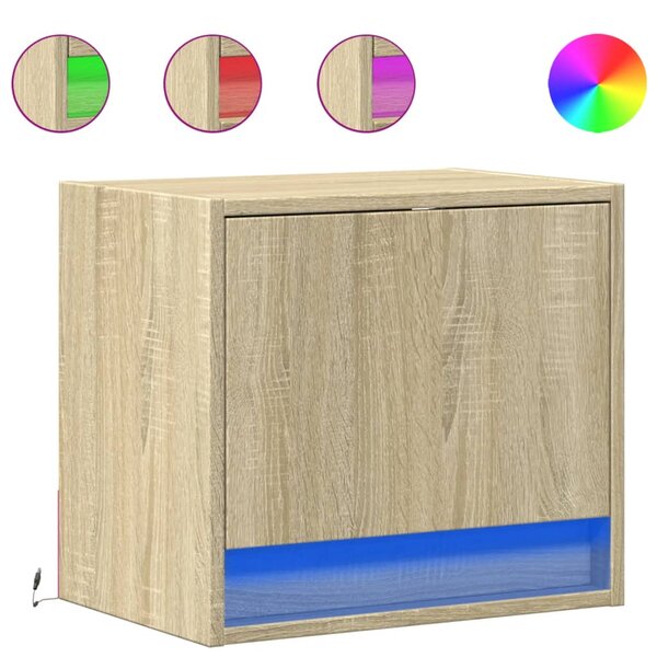 vidaXL Table de chevet murale avec lumières LED chêne sonoma