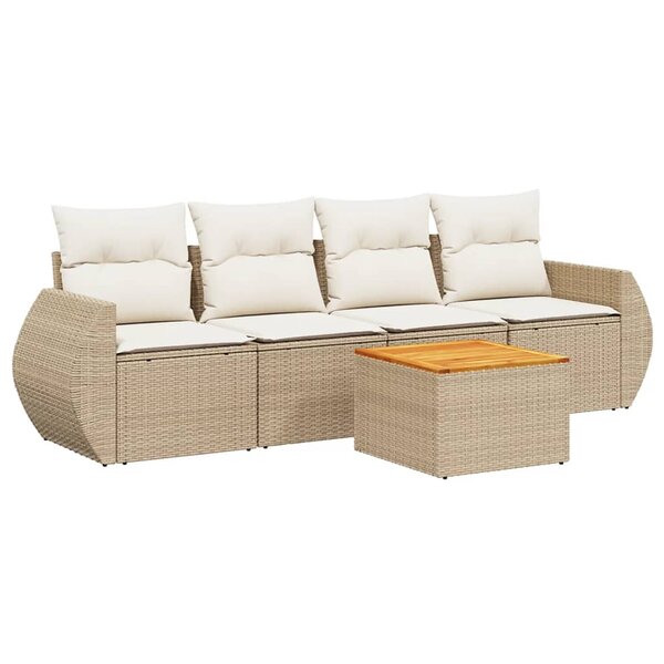 vidaXL Salon de jardin avec coussins 5 Pièces beige résine tressée