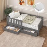 Lit Isa 2 tiroirs barrière gris + matelas