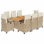 vidaXL Ensemble à manger de jardin et coussins 9 Pièces beige Poly rotin