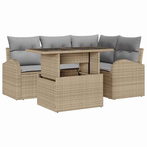 vidaXL Ensemble de canapé de jardin 5 Pièces Beige Poly rotin