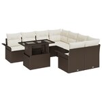 vidaXL Canapé de jardin 9 pièces avec coussins marron en poly rotin