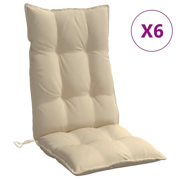 vidaXL Coussins de chaise à dossier haut lot de 6 beige tissu oxford