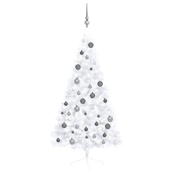 vidaXL Demi-arbre de Noël artificiel pré-éclairé et boules blanc 150cm