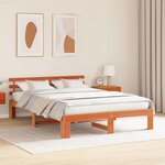 vidaXL Cadre de lit avec tête de lit Brun cire 150 x 200 cm Pin massif