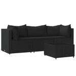 vidaXL Salon de jardin 4 Pièces avec coussins Noir Résine tressée