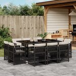 vidaXL Ensemble à manger de jardin 11 Pièces coussins noir résine tressée
