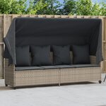 vidaXL Chaise longue avec auvent et coussins gris clair résine tressée