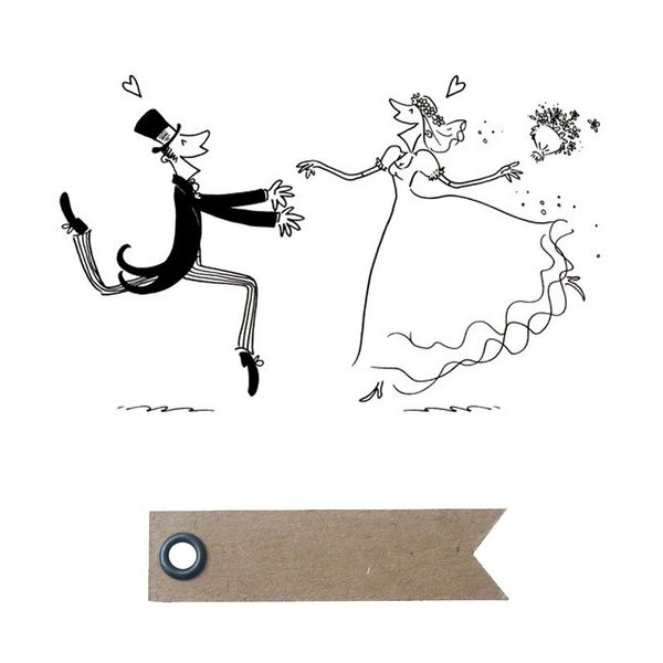 Tampon bois Mariage + 20 étiquettes kraft Fanion