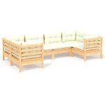 vidaXL Salon de jardin 6 Pièces avec coussins crème bois de pin