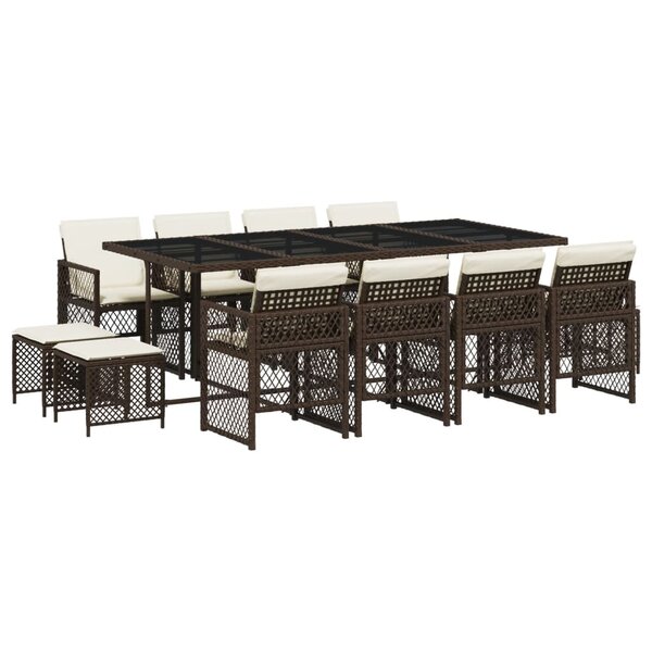 vidaXL Ensemble à manger de jardin avec coussins 13 Pièces marron rotin