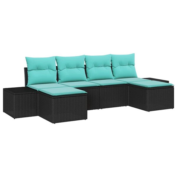 vidaXL Ensemble de canapé de jardin 4 Pièces Noir et turquoise polyrotin
