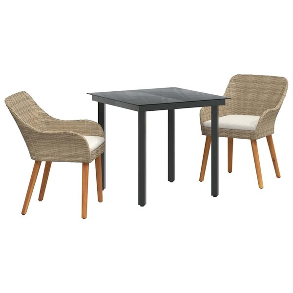 vidaXL Ensemble de salle à manger pour jardin 3 Pièces Beige polyrotin