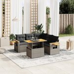 vidaXL Salon de jardin 6 Pièces avec coussins gris résine tressée