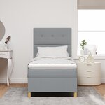 vidaXL Lit Box Spring avec Matelas et Lumière LED Gris clair 90x200 cm Tissu
