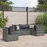 vidaXL Salon de jardin 5 Pièces avec coussins Gris Résine tressée