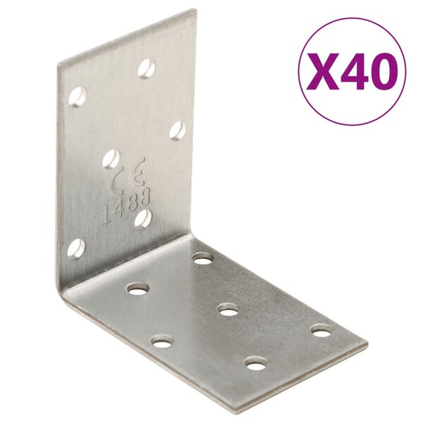 vidaXL Équerres de fixation 40 Pièces 2 mm 60x40x60 mm acier galvanisé