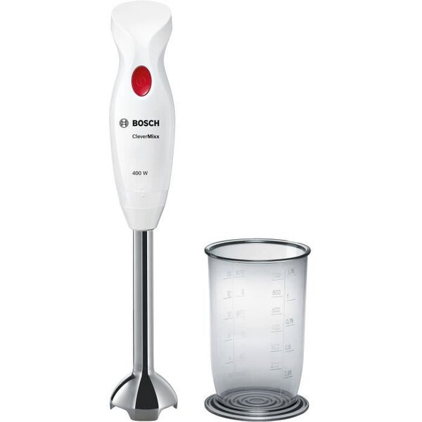 Bosch msm24100 - mixeur plongeant clevermixx - 400w - pied détachable inox - 1 vitesse - bol mixeur - blanc