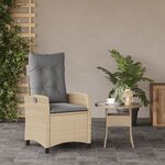 vidaXL Chaise inclinable de jardin coussins mélange beige poly rotin