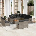 vidaXL Salon de jardin avec coussins 12 Pièces gris résine tressée