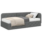 vidaXL Cadre de lit d'angle avec matelas Gris foncé 90 x 190 cm tissu