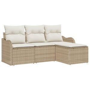 Ensemble Canapés Jardin 4 Pièces avec Coussins Beige Poly Rattan