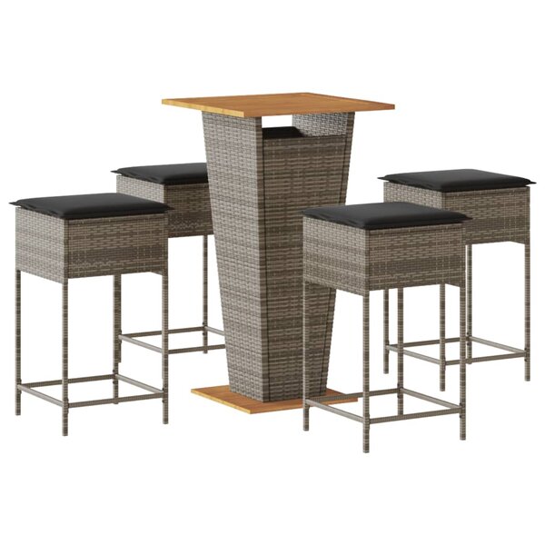 vidaXL Ensemble de bar de jardin 5 Pièces avec coussins gris poly rotin