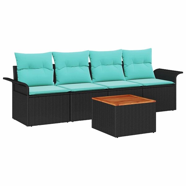 vidaXL Ensemble de canapé de jardin 5 Pièces Noir et turquoise polyrotin