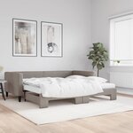 vidaXL Lit de jour avec gigogne et matelas taupe 100x200 cm tissu