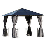 Pavillon de jardin tonnelle rigide dim. 3L x 3l x 2 63H m 4 parois latérales anti-UV grise 4 moustiquaires zippées alu polycarbonate noir