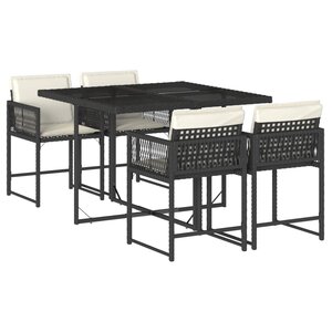 vidaXL Ensemble à manger de jardin coussins 5Pièces Noir Résine tressée