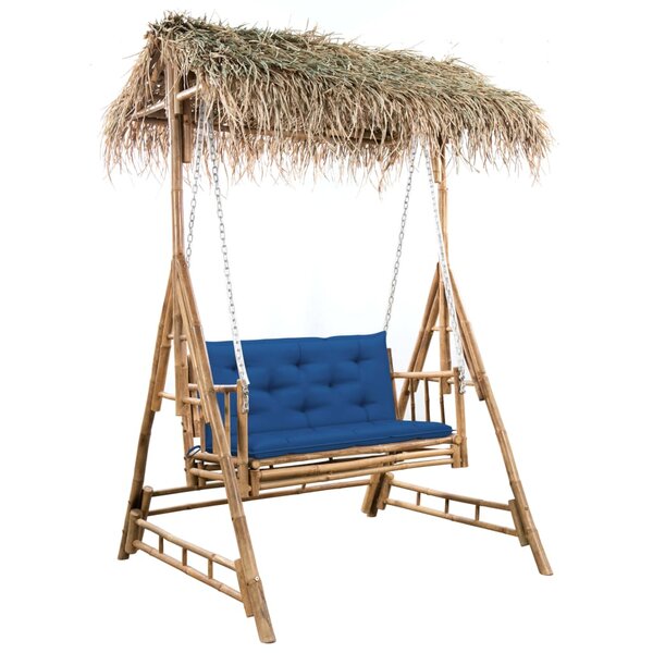 vidaXL Balancelle 2 places feuilles de palmier et coussin 202cm Bambou
