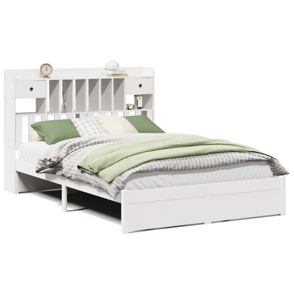 vidaXL Lit bibliothèque sans matelas blanc 140x200 cm bois pin massif