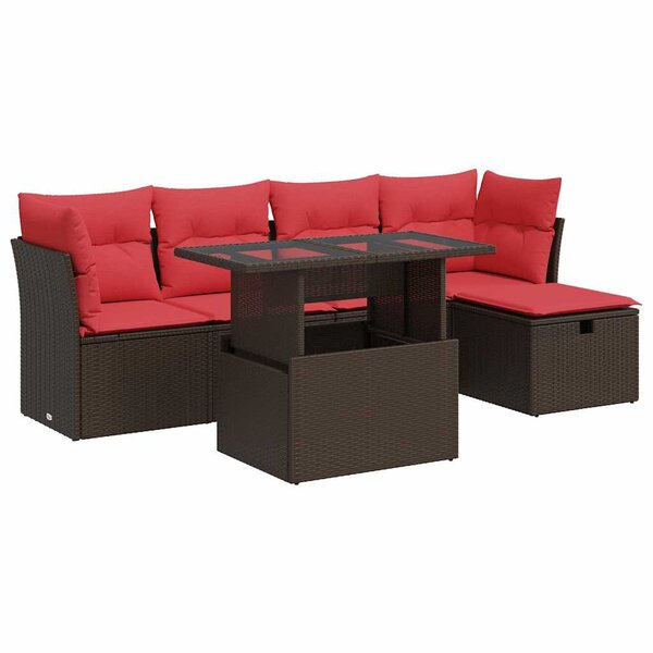 vidaXL Salon de jardin avec coussins 6Pièces marron résine tressée acacia