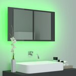 vidaXL Armoire à miroir de bain à LED Gris brillant Acrylique